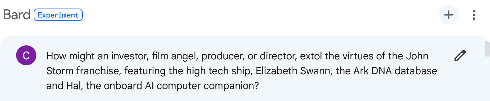 How might an investor, film angel, producer, or director, extol the virtues of the John Storm franchise, featuring the high tech ship, Elizabeth Swann, the Ark DNA database and Hal, the onboard AI computer companion?