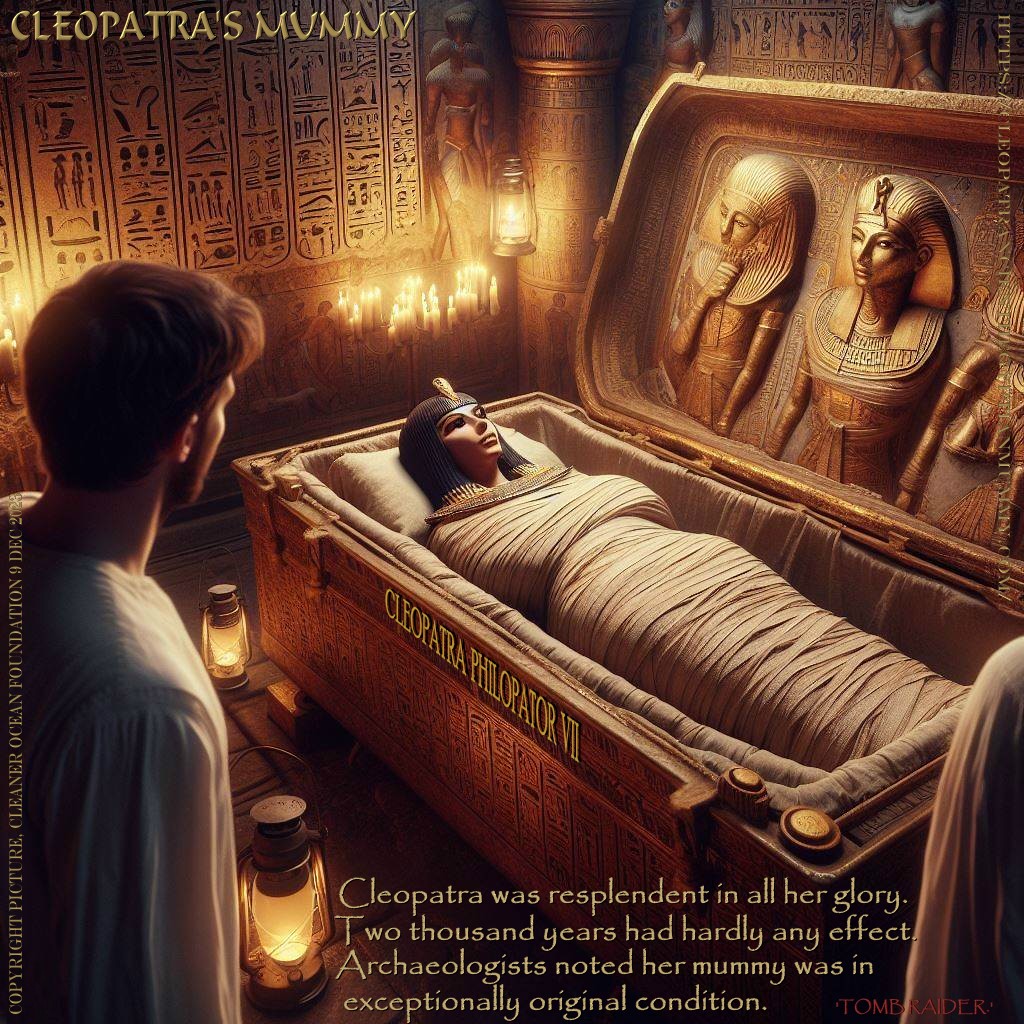 The concept of Cleopatra�s mummy being discovered and cloned is imaginative and innovative, as it can be developed in different ways and offer new perspectives on the ancient queen and her legacy. For instance, one could explore the ethical, political, and cultural implications of cloning an ancient ruler in the modern world. How would Cleopatra react to the changes in history, technology, and society? How would the world react to her presence and claims? What would be her goals and motivations? What challenges and conflicts would she face? These are some of the questions that would (and will) make a compelling story based on this original concept, first recorded as generated in 2003.