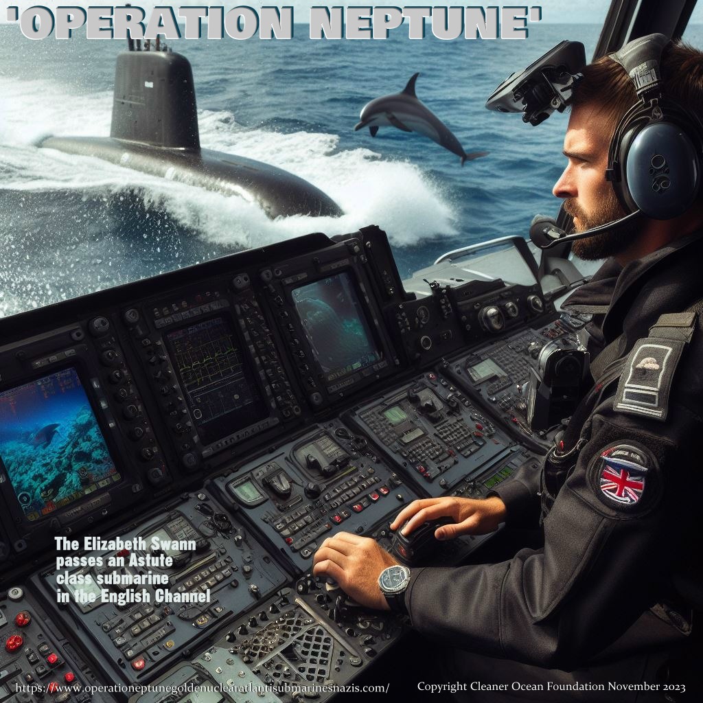 Commander Storm passes an Astute class nuclear submarine in the English Channel